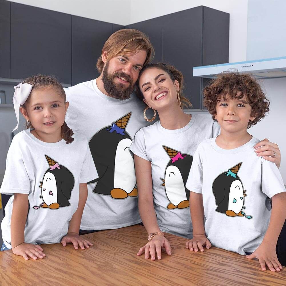 Penguen Baskılı Aile Tişört Kombini (1)