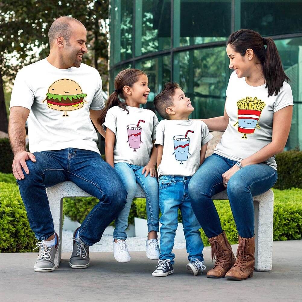 Fastfood Temalı Aile Tişört Kombini