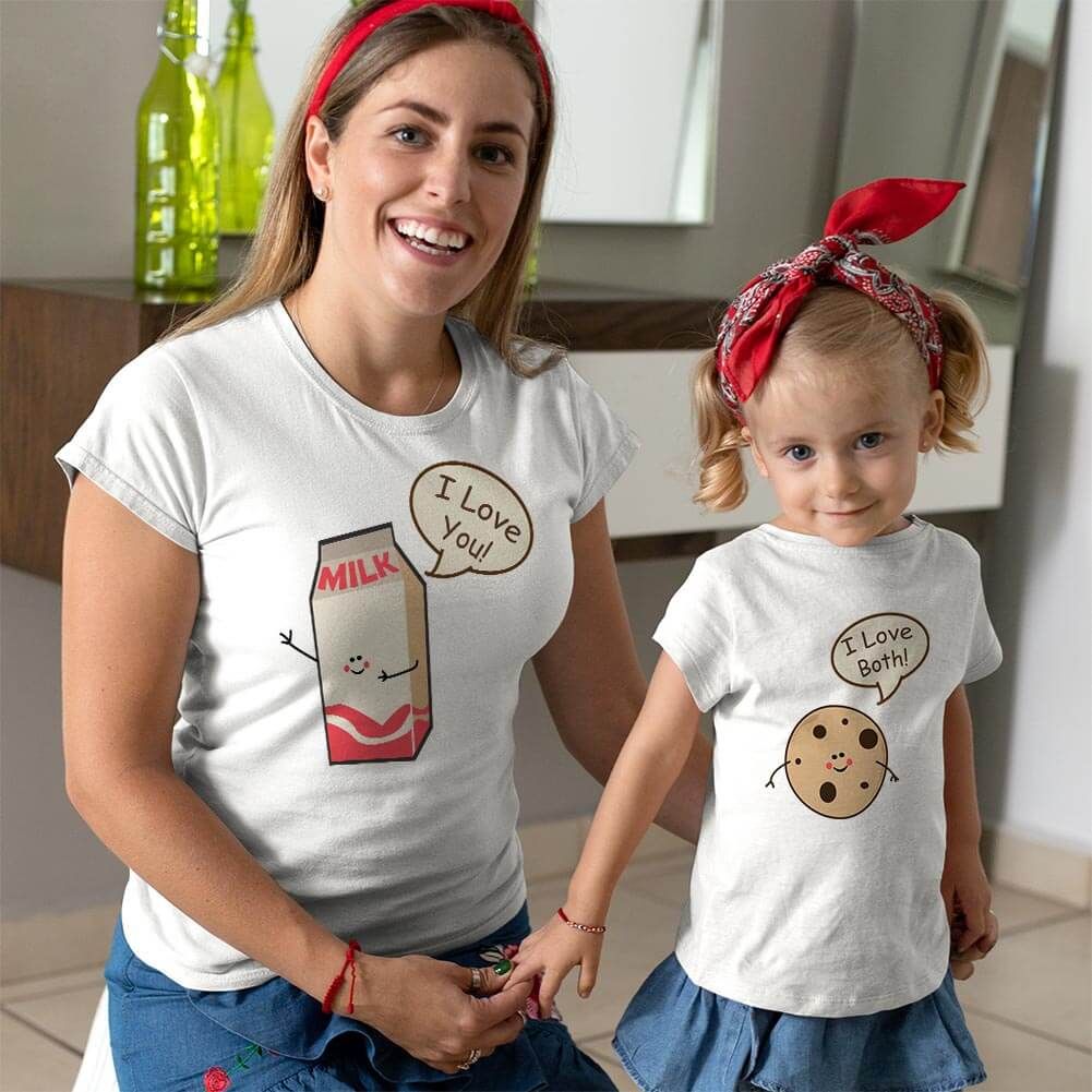Süt ve Kurabiye Anne Kız Çocuk Tişört Kombini