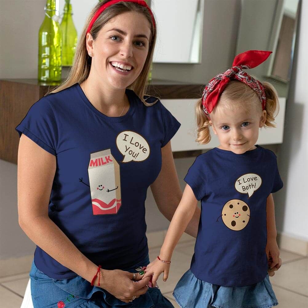 Süt ve Kurabiye Anne Kız Çocuk Tişört Kombini