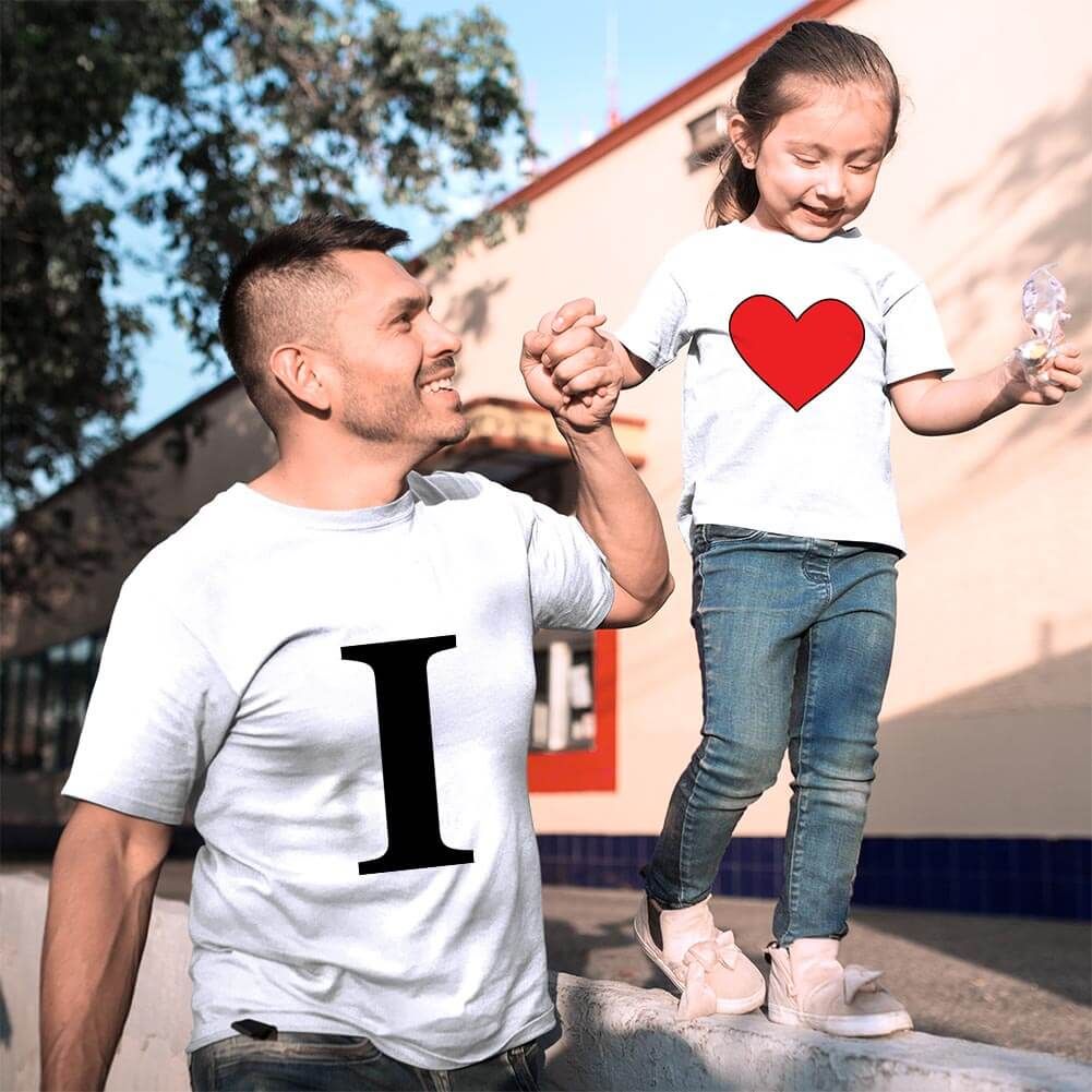 I Love U Baba Kız Çocuk Tişört Kombini