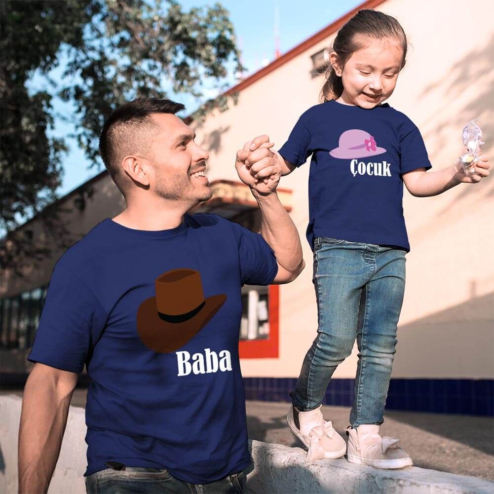 Şapka Temalı Baba Kız Çocuk Tişört Kombini
