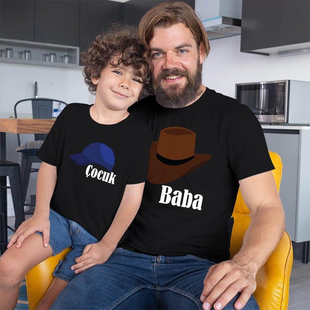 Şapka Temalı Baba Erkek Çocuk Tişört Kombini