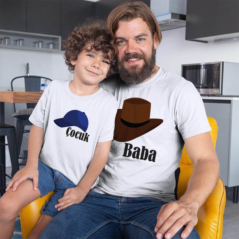 Şapka Temalı Baba Erkek Çocuk Tişört Kombini (1)