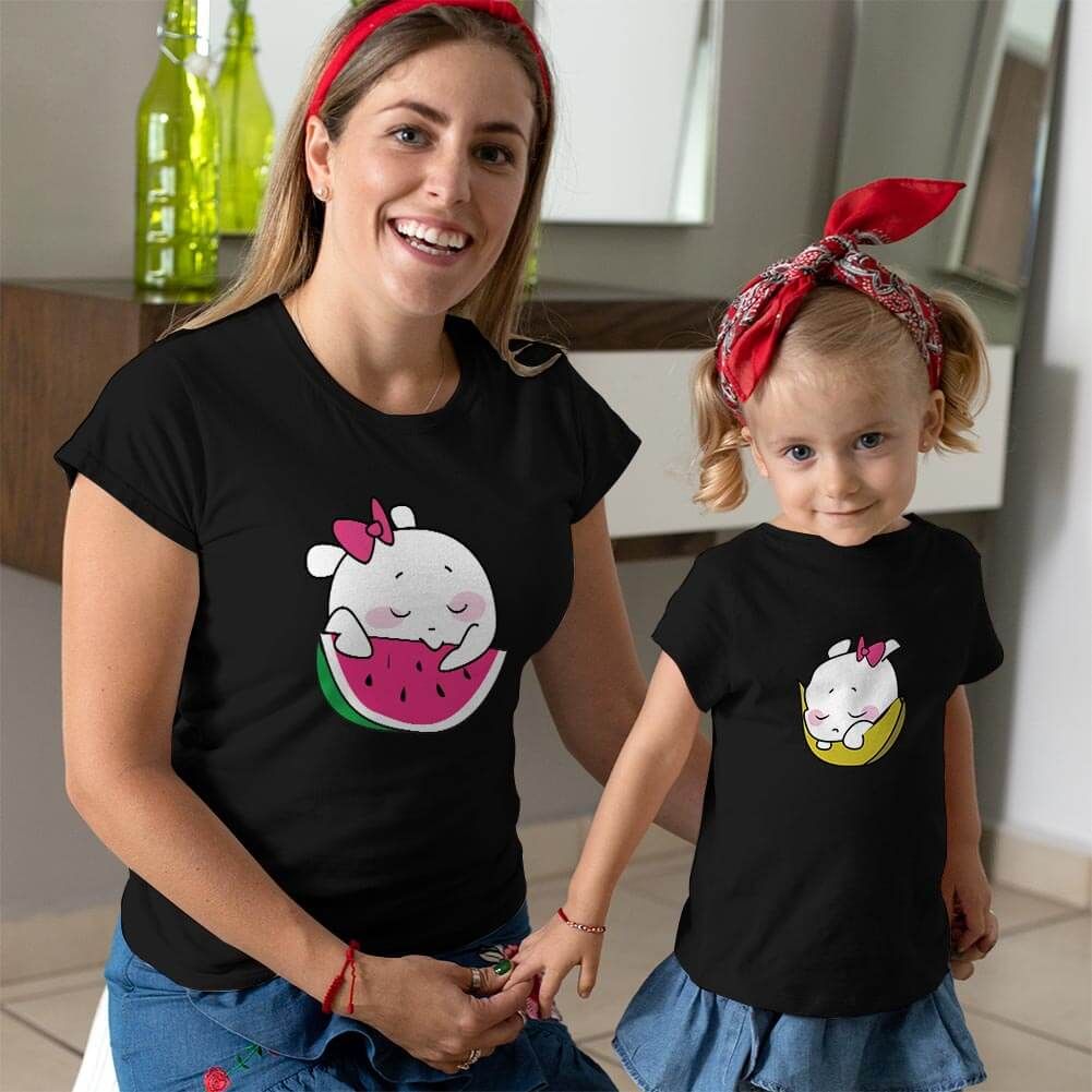 Sevimli Meyveler Anne Kız Çocuk Tişört Kombini