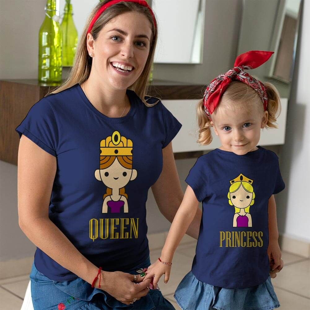 Kraliçe ve Prenses Anne Kız Çocuk Tişört Kombini
