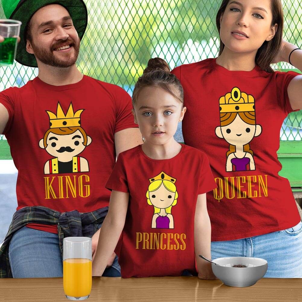 Kral Kraliçe ve Prenses Anne Baba Kız Çocuk Tişört Kombini