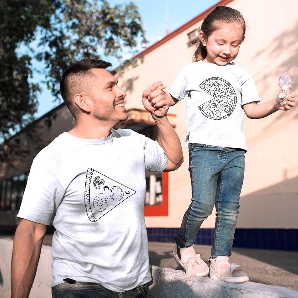 Pizza Tasarımlı Baba Kız Çocuk Tişört Kombini