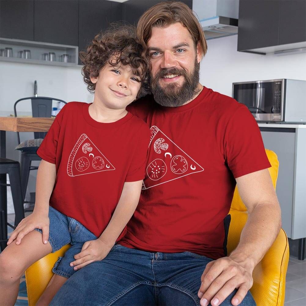 Pizza Tasarımlı Baba Erkek Çocuk Tişört Kombini (1)