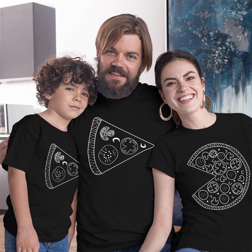 Pizza Tasarımlı Anne Baba Erkek Çocuk Tişört Kombini