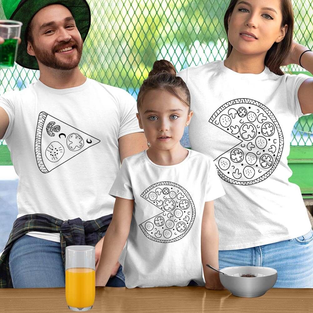 Pizza Tasarımlı Anne Baba Kız Çocuk Tişört Kombini (1)