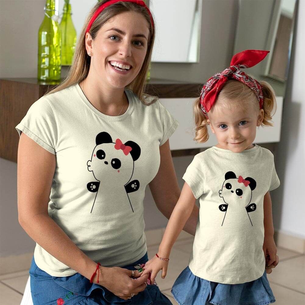 Panda Anne ve Kız Çocuk Tişört Kombini (1)