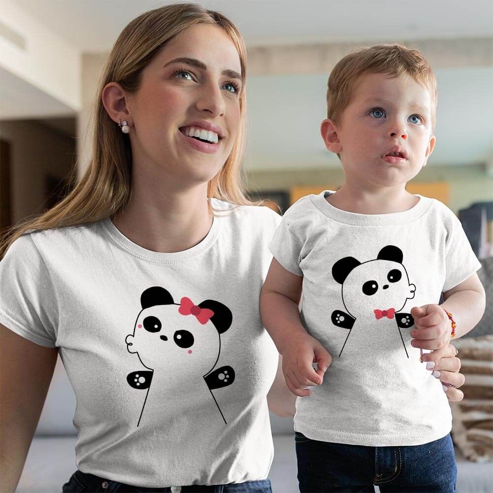 Panda Anne ve Erkek Çocuk Tişört Kombini