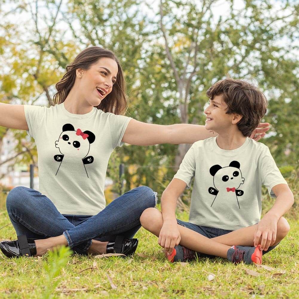 Panda Anne ve Erkek Çocuk Tişört Kombini (1)