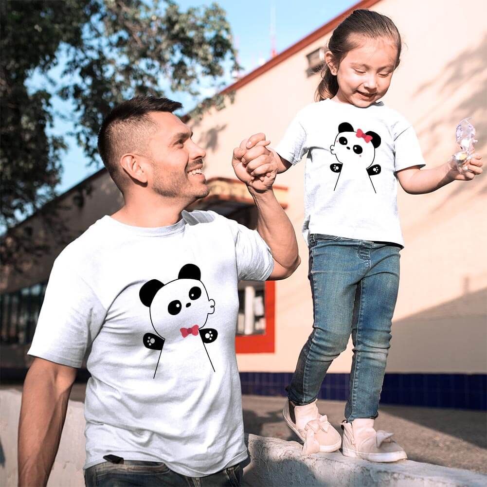 Panda Baba ve Kız Çocuk Tişört Kombini