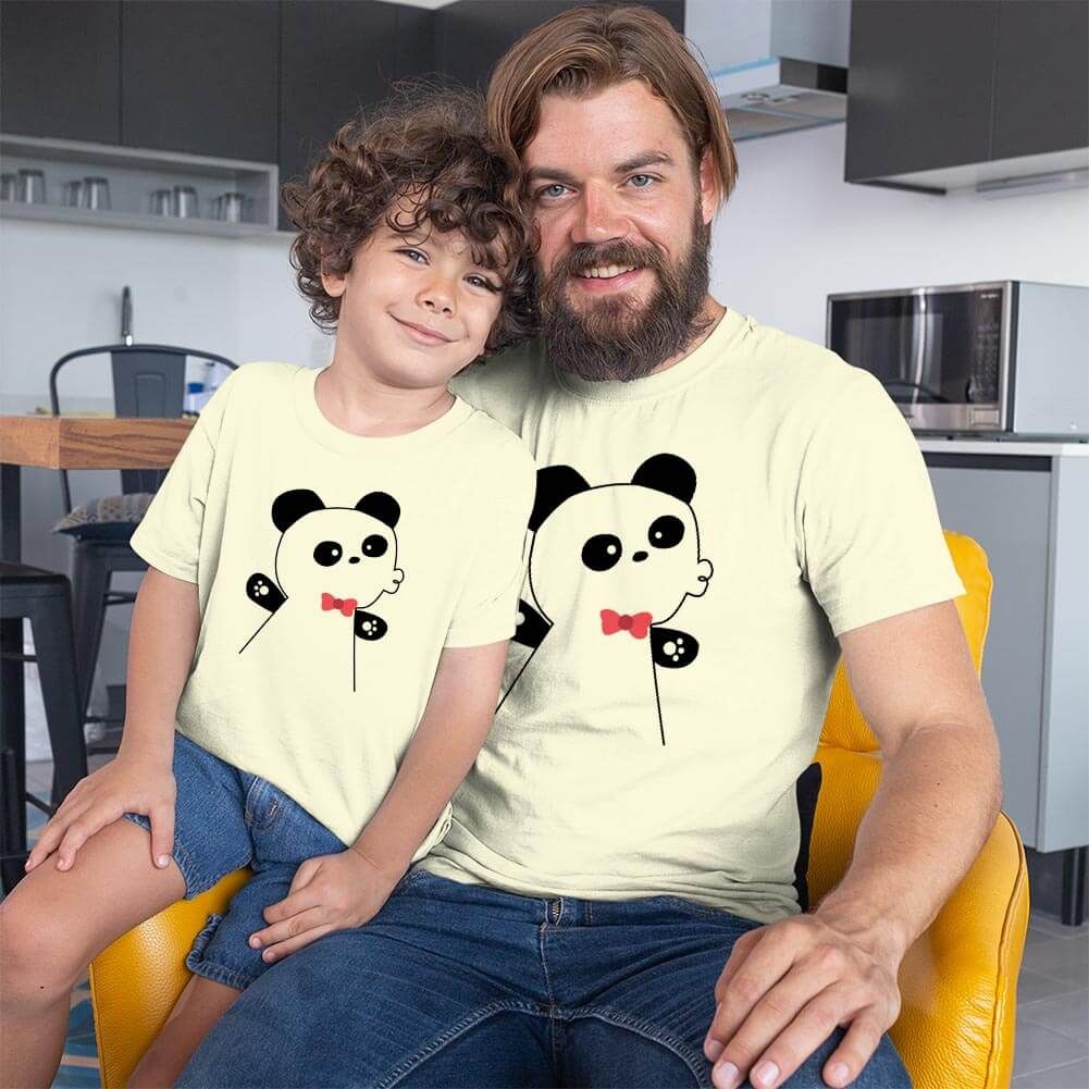 Panda Baba ve Erkek Çocuk Tişört Kombini