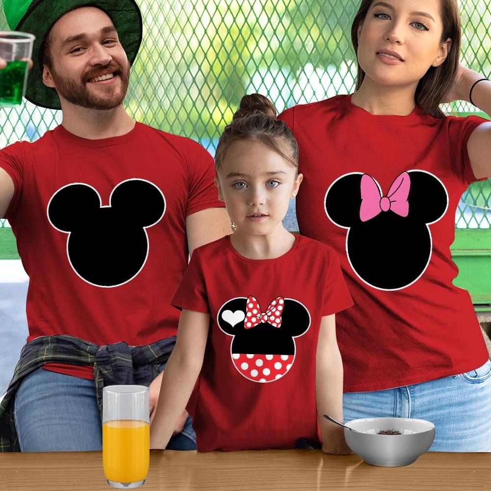 Mickey ve Minnie Mouse Anne Baba ve Kız Çocuk Tişört Kombini