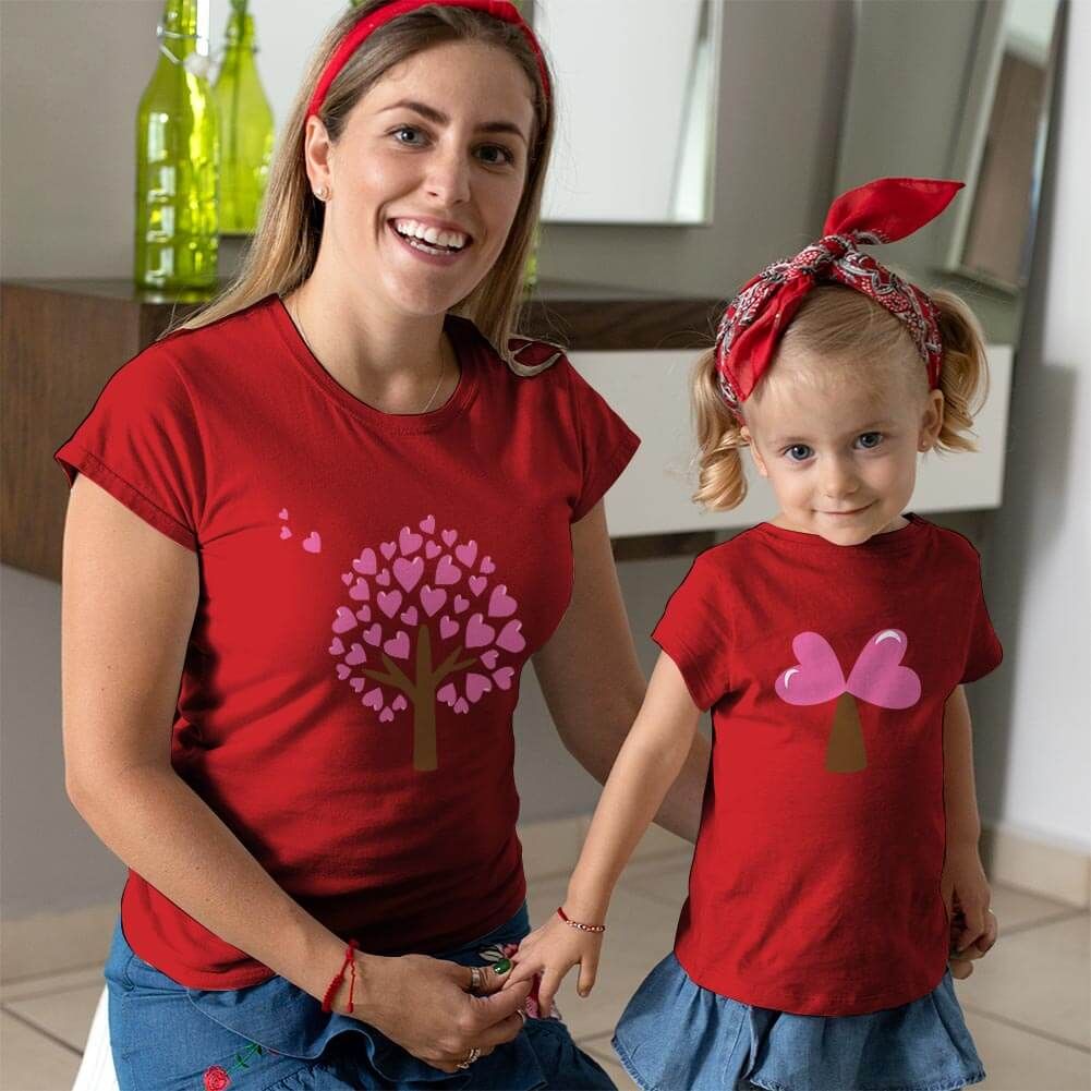 Aşk Ağaçları Anne Kız Çocuk Tişört Kombini