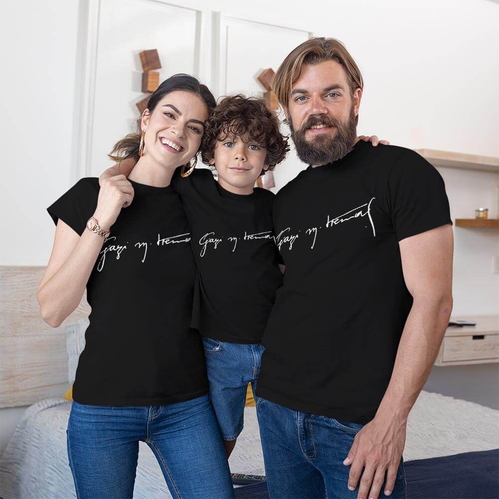 Mustafa Kemal Atatürk İmzalı Anne Baba ve Erkek Çocuk Tişört Kombini
