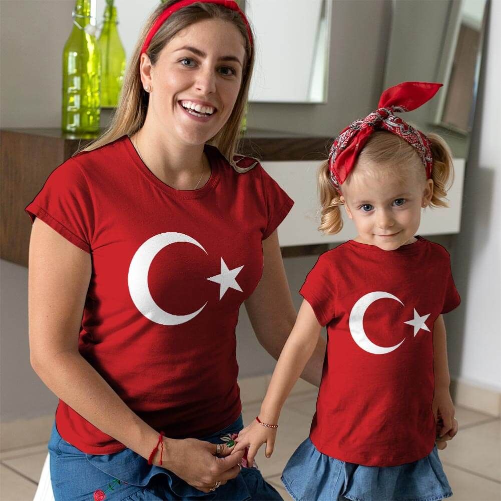 Ay Yıldız Anne Kız Çocuk Tişört Kombini