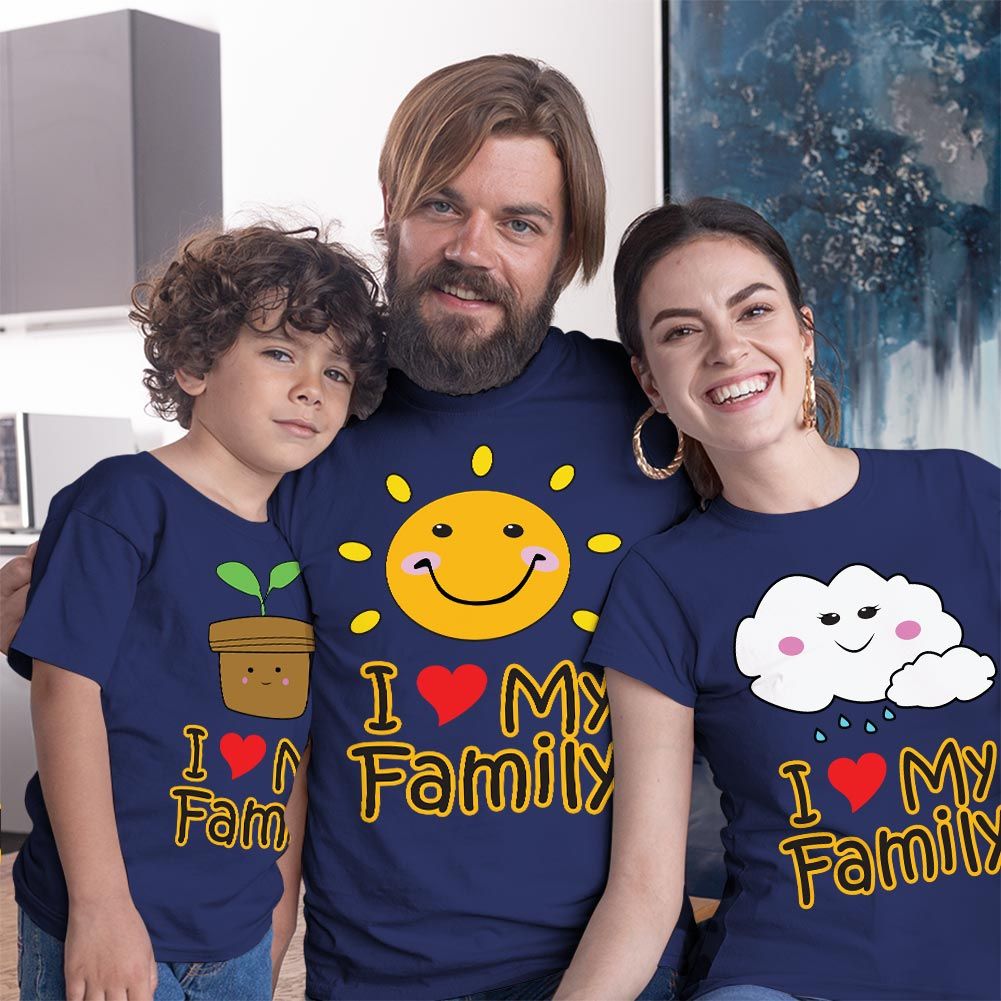 I Love My Family Anne Baba ve Erkek Çocuk Tişört Kombini