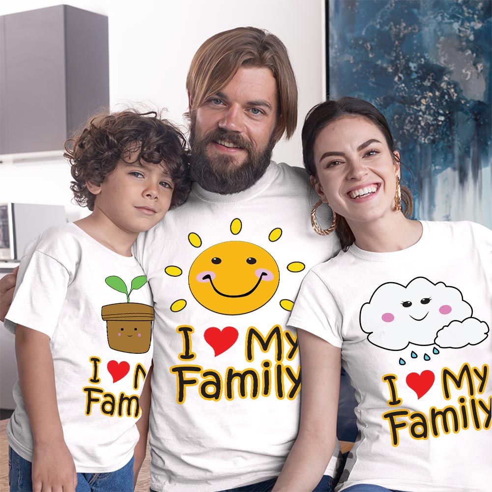 I Love My Family Anne Baba ve Erkek Çocuk Tişört Kombini (1)