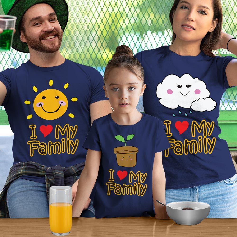 I Love My Family Anne Baba ve Kız Çocuk Tişört Kombini