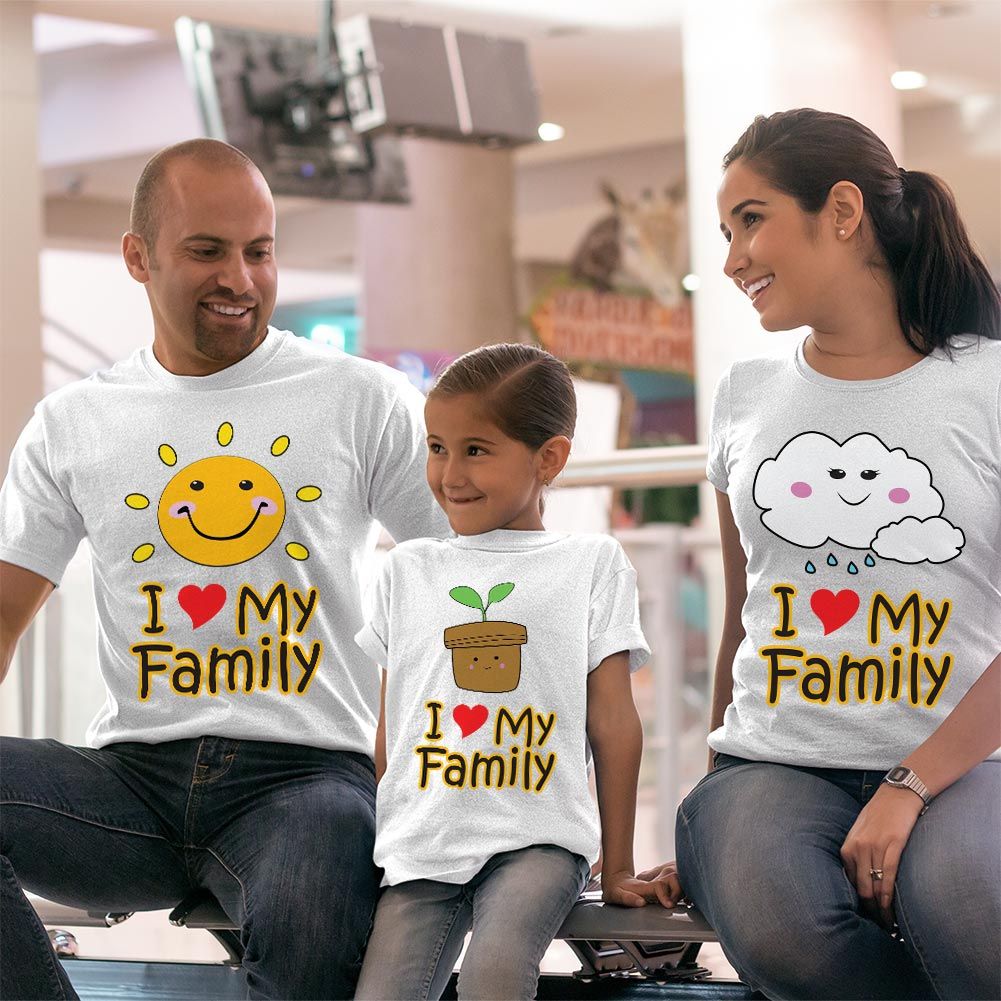 I Love My Family Anne Baba ve Kız Çocuk Tişört Kombini (1)