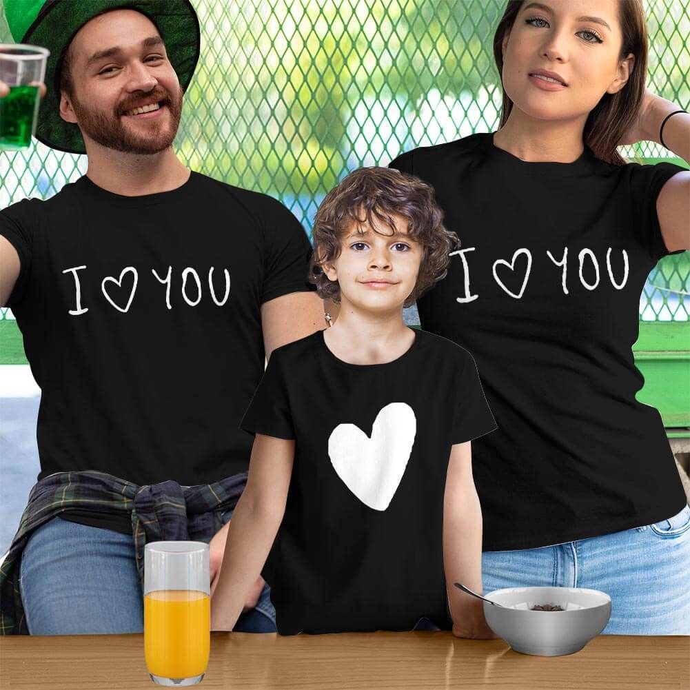 I Love You Anne Baba ve Erkek Çocuk Tişört Kombini