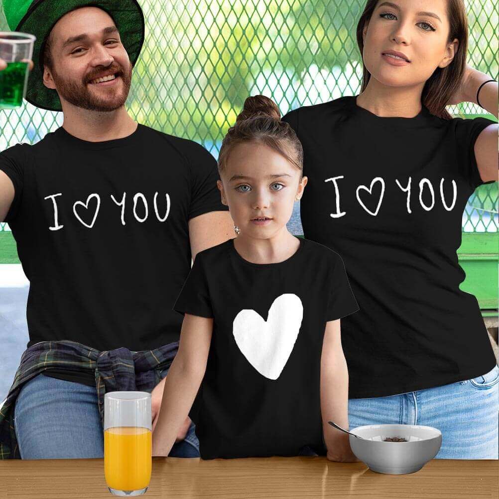 I Love You Anne Baba ve Kız Çocuk Tişört Kombini