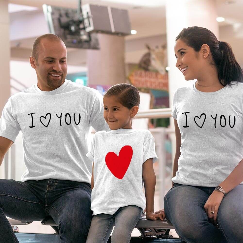 I Love You Anne Baba ve Kız Çocuk Tişört Kombini