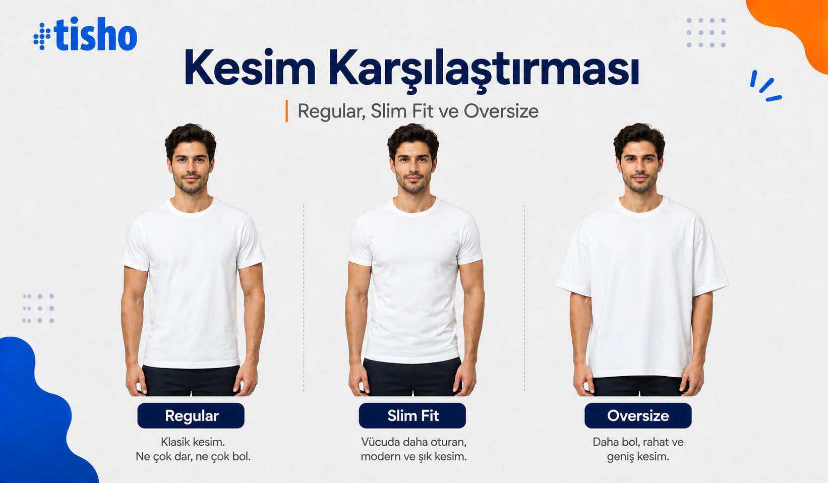 Erkek regular ve oversize tişört kesim karşılaştırması