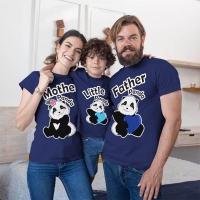 Sevimli Panda Anne Baba ve Erkek Çocuk Tişört Kombini - 3