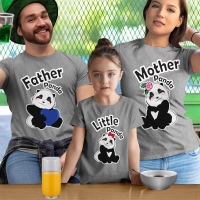 Sevimli Panda Anne Baba ve Kız Çocuk Tişört Kombini - 5