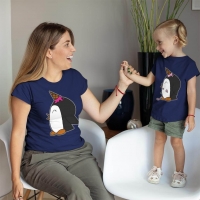 Penguen Baskılı Anne ve Kız Çocuk Tişört Kombini - 4