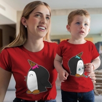 Penguen Baskılı Anne ve Erkek Çocuk Tişört Kombini - 2