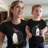 Penguen Baskılı Anne ve Erkek Çocuk Tişört Kombini - 4