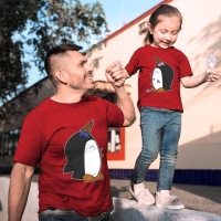 Penguen Baskılı Baba ve Kız Çocuk Tişört Kombini - 2