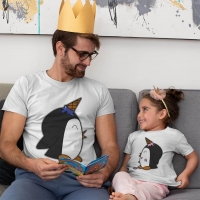 Penguen Baskılı Baba ve Kız Çocuk Tişört Kombini - 3