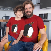 Penguen Baskılı Baba ve Erkek Çocuk Tişört Kombini - 3