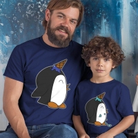 Penguen Baskılı Baba ve Erkek Çocuk Tişört Kombini - 4