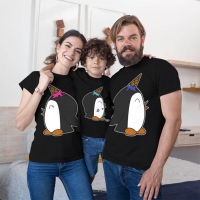 Penguen Baskılı Anne Baba ve Erkek Çocuk Tişört Kombini - 2