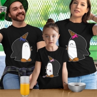 Penguen Baskılı Anne Baba ve Kız Çocuk Tişört Kombini - 2