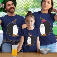 Penguen Baskılı Anne Baba ve Kız Çocuk Tişört Kombini - 4