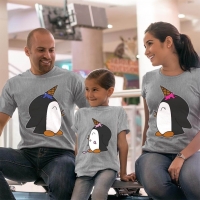 Penguen Baskılı Anne Baba ve Kız Çocuk Tişört Kombini - 5