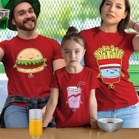 Fastfood Temalı Anne Baba ve Kız Çocuk Tişört Kombini - 3
