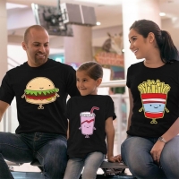 Fastfood Temalı Anne Baba ve Kız Çocuk Tişört Kombini - 4