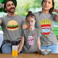 Fastfood Temalı Anne Baba ve Kız Çocuk Tişört Kombini - 5