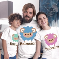 Kuzu Baskılı Anne Baba Erkek Çocuk Tişört Kombini - 2