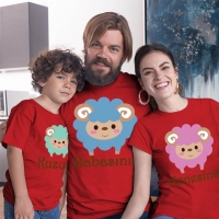 Kuzu Baskılı Anne Baba Erkek Çocuk Tişört Kombini - 3
